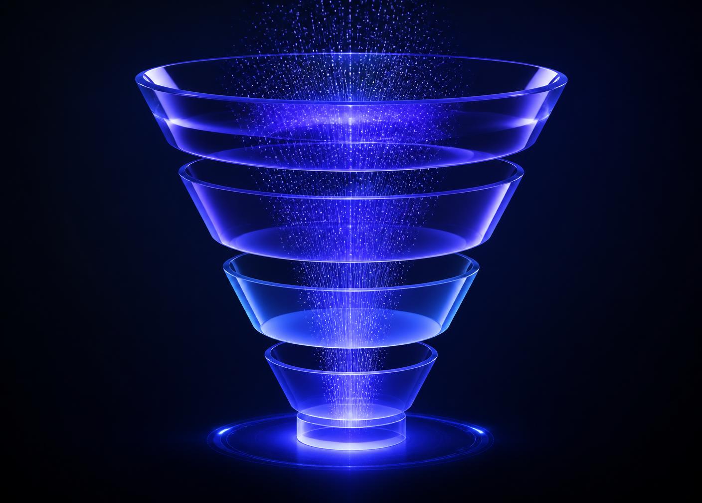 Glowing 3D funnel representing an automated pipeline